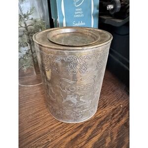 Vintage Oval Crass Color Coffee Tin Canister 7" Imprinted Best Arabica Plants